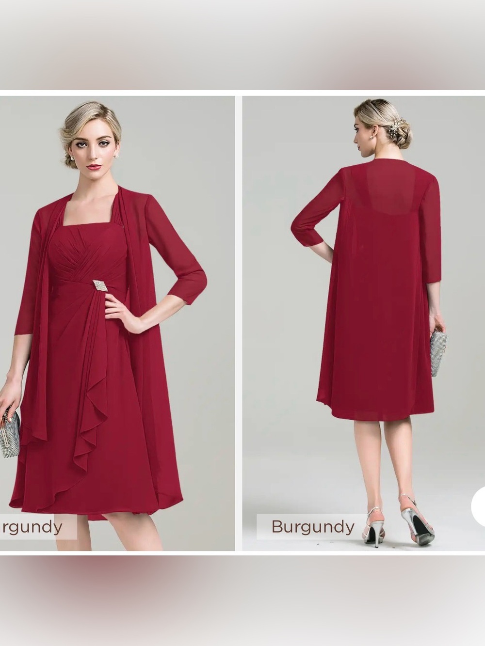 JJs House Burgundy Midi Dress with Chiffon Overlay and Jacket